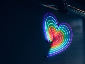 rainbow heart made out of rope lights