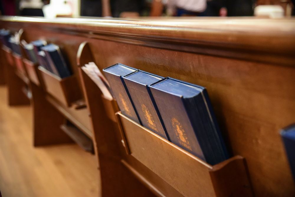 Pews with bibles