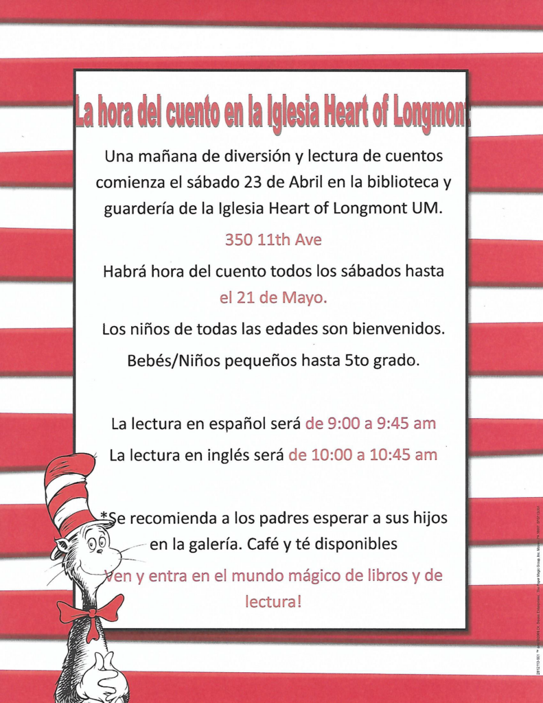 Spanish Story Time at the Heart Flyer with Event Information