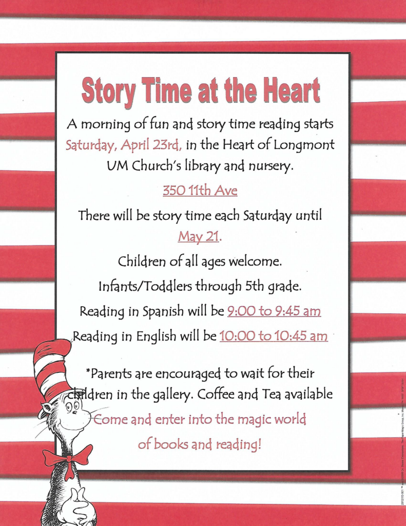 English Story Time at the Heart Flyer with event information.