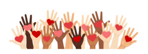 Vector illustration of multiethnic/diverse hands with hearts in their palms