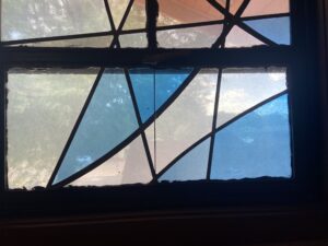 close up of stained glass window repair